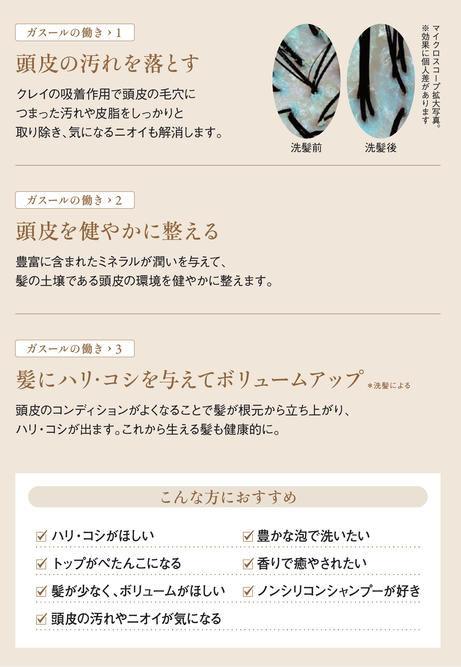 ガスールボリュームシャンプーの効果